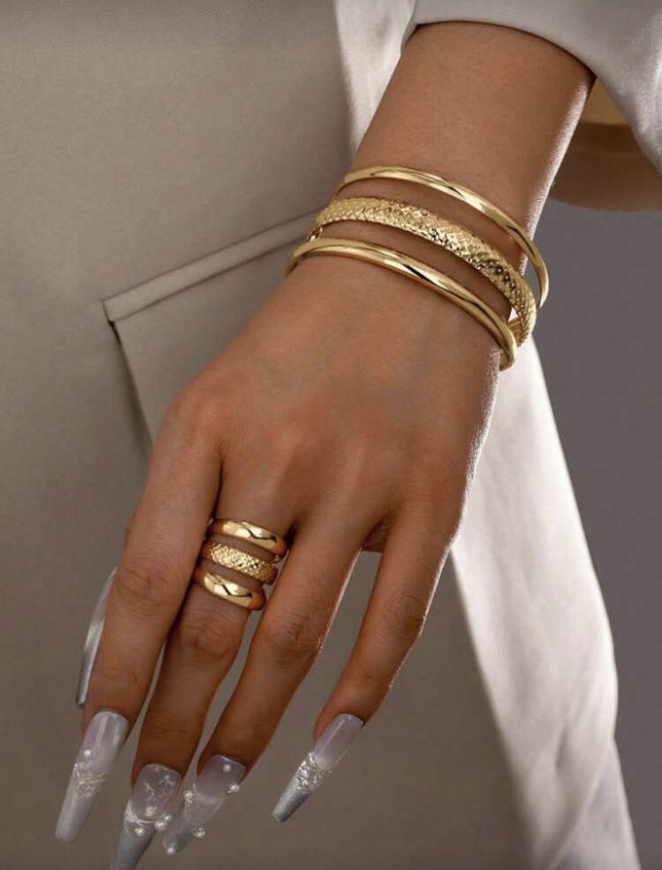 2 pièces Set de bracelet et bague à motif géométrique