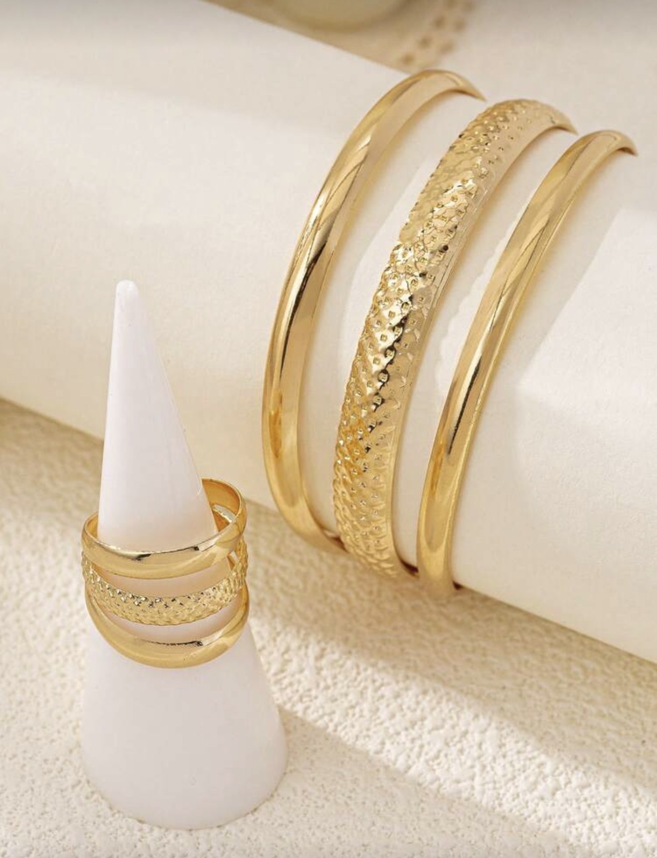 2 pièces Set de bracelet et bague à motif géométrique