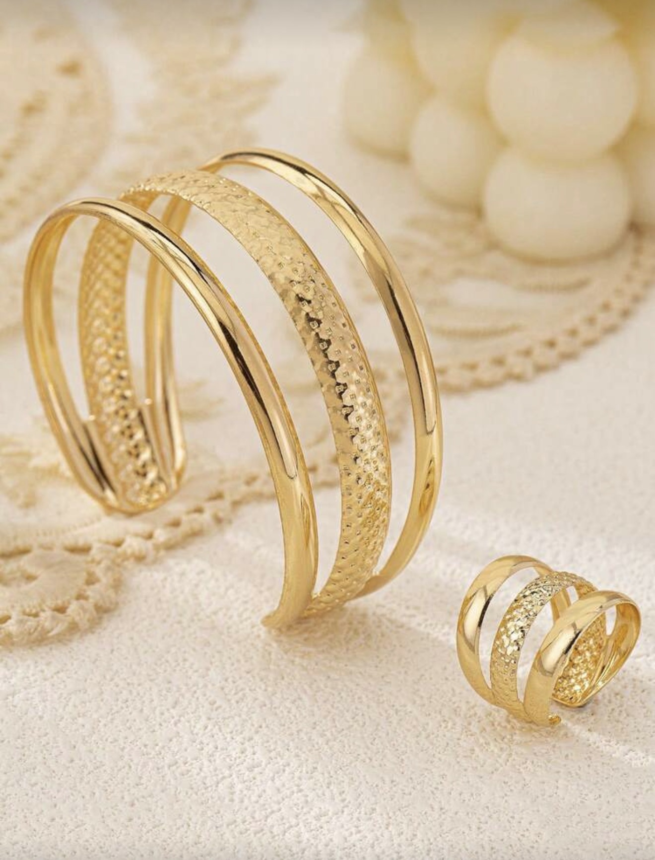 2 pièces Set de bracelet et bague à motif géométrique